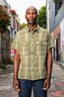 Studio D'Artisan Noragi Army Sashiko Short Sleeve Work Shirt