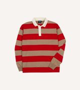 Drake's and Tan Block Stripe Knitted Rugby Shirt