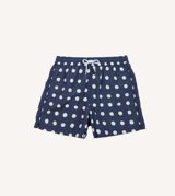 Drake's Navy Polka Dot Print Nylon Drawstring Swim Shorts