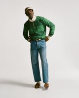 Drake's Block Stripe Cotton Quarter Zip Rugby Shirt