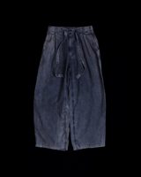 Anachronorm FADED SULFUR DYED LINEN WIDE EASY PANTS NAVY