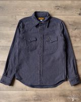 Iron Heart IHSH-401-NAV - Ultra Heavy Flannel Chalk Stripe Western Shirt