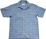 Samurai Jeans SOS25-CS Natural Indigo Sashiko Gingham Open Collar Shirt