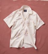 Drake's Floral Block Print Cotton Camp Collar Short Sleeve Shirt