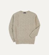 Drake's Putty Brushed Cable Knit Shetland Crew Neck Jumper