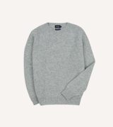 Drake's Light Grey Brushed Shetland Crew Neck Jumper