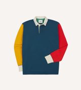 Drake's Yellow, Red and Green Colourblock Cotton Rugby Shirt