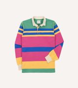 Drake's Pink, Green, Yellow and Navy Pastel Stripe Cotton Rugby Shirt