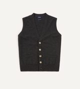 Drake's Charcoal Lambswool Sleeveless Cardigan