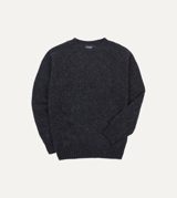 Drake's Dark Grey Brushed Shetland Crew Neck Jumper
