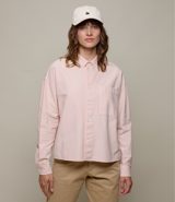 Merz b. Schwanen Cropped Boxy Style Cotton Oxford Long Sleeve Shirt