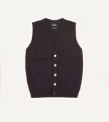 Drake's Navy Lambswool Sleeveless Cardigan