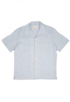 Blackhorse Lane Ateliers Camp Collar Light Blue Stripe Linen Shirt