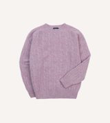 Drake's Lilac Brushed Cable Knit Shetland Crew Neck Jumper