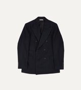 Drake's Navy Chalkstripe Wool Flannel Double-Breasted Tailored Jacket