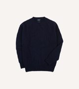 Drake's Navy Brushed Cable Knit Shetland Crew Neck Jumper