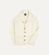 Drake's Ecru Lambswool Shawl Collar Cardigan