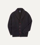 Drake's Navy Lambswool Shawl Collar Cardigan