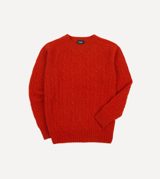 Drake's Red Brushed Cable Knit Shetland Crew Neck Jumper
