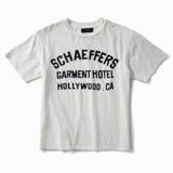 Schaeffer's Garment Hotel Cycle Varsity Jet Black Cracked Print Tee