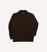 Drake's Brown Alpaca Lambswool Ribbed Integral Collar Jumper