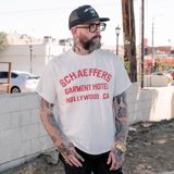 Schaeffer's Garment Hotel Cycle Varsity Drop Shoulder Raw Edge Tee