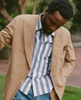 Drake's and White Awning Stripe Cotton Long Point Collar Shirt