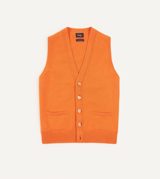 Drake's Orange Lambswool Sleeveless Cardigan